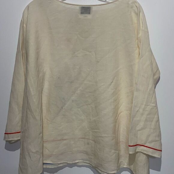 Giada Forte Resort Women's Ivory Wool Linen Long Sleeve Embroidered Top Size XL - Picture 6 of 9